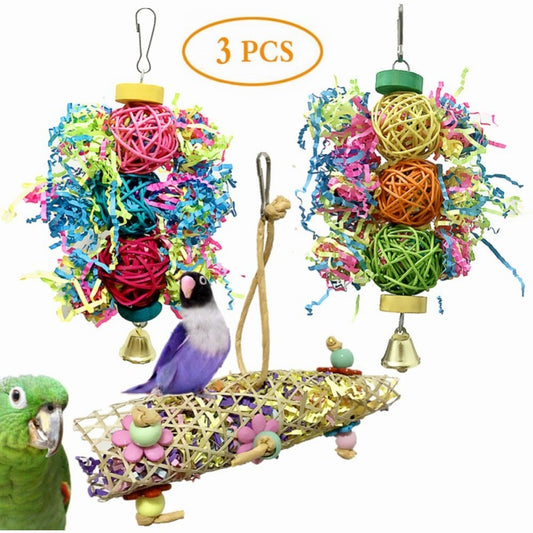 3Pcs Set Colorful Shredder Foraging Bird Toy