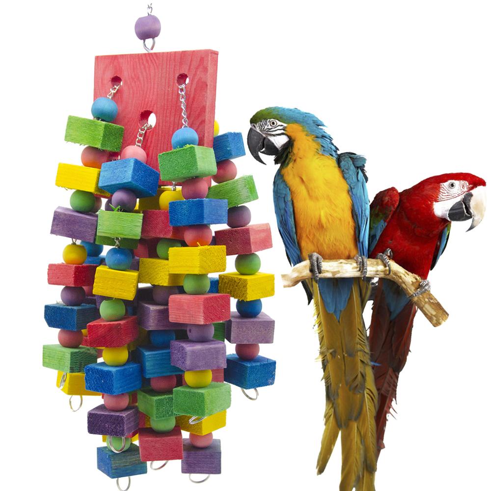 Colored Wood Block Gnaw String Hanging Pet Bird Toys