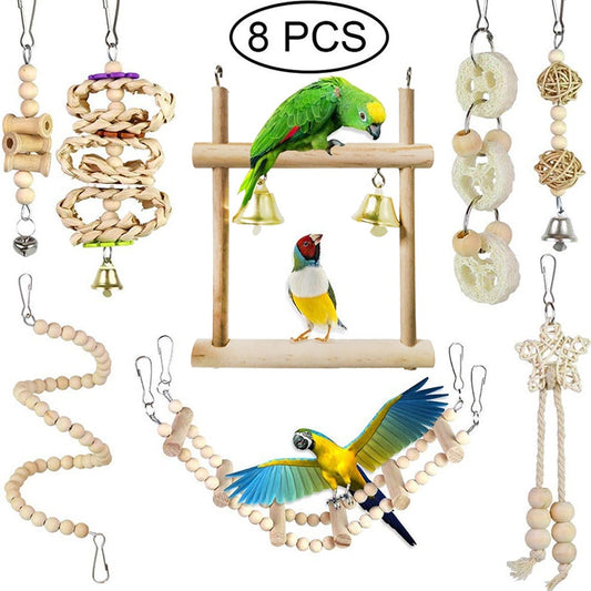 8 Pcs Set Assorted Wooden Bird Toys
