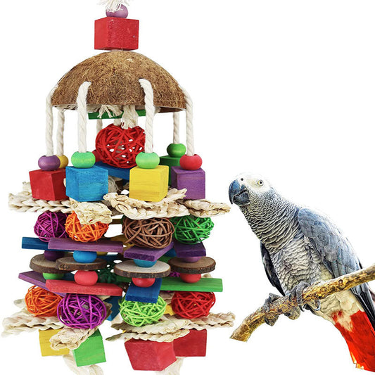Wooden Blocks Rattan Ball for African Grey Macaws Cockatoos