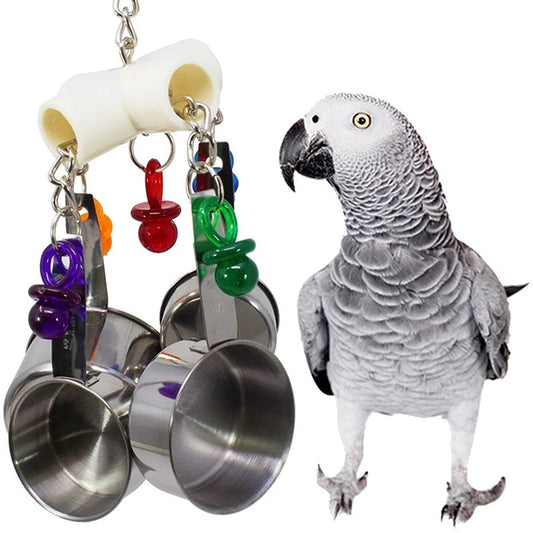 4 Pots of Joy Stainless Steel Bird Toys