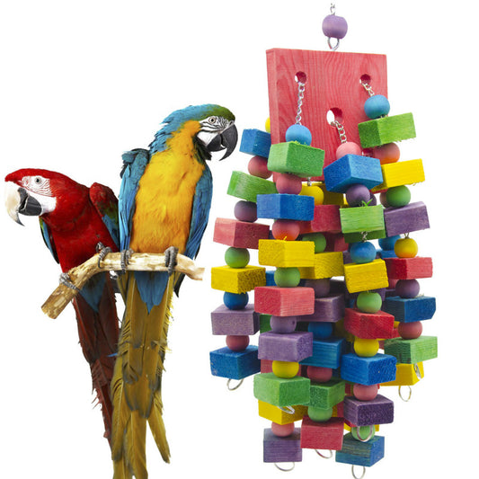 Colored Wood Block Gnaw String Hanging Pet Bird Toys